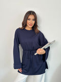 Kadın Bel Bağlamalı Kol Detaylı Tunik 8896 - Lacivert