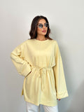 Kadın Bel Bağlamalı Kol Detaylı Tunik 8896 - Soft Sarı
