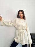 Kadın Bel Bağlamalı Kol Detaylı Tunik 8896 - Ekru