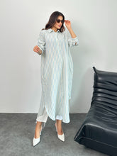 Çizgili Düğmeli Cepli Uzun Muslin Gömlek Elbise 8898 - Bebek Mavisi