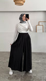 Beli Lastikli Geniş Paça Modal Etekli Pantolon 8809 - Siyah