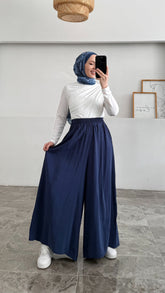 Beli Lastikli Geniş Paça Modal Etekli Pantolon 8809 - Lacivert