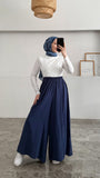 Beli Lastikli Geniş Paça Modal Etekli Pantolon 8809 - Lacivert