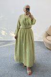 Astarlı V Yaka Bağlama Detaylı Bluz ve Uzun Etekli İkili Takım 8038 - Yeşil