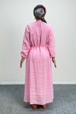 Göğsü Büzgü Detaylı Düğmeli Cepli Uzun Elbise 8032 - Pembe