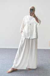 Dokulu V Yaka Tek Düğmeli Ceket 8877 - Beyaz