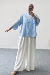 Dokulu V Yaka Tek Düğmeli Ceket 8877 - Mavi