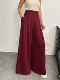 Yüksek Bel Pile Detaylı Geniş Paça Oysho Pantolon 8909 - Bordo