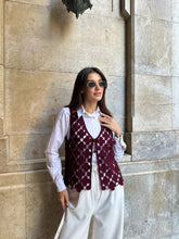 HatunAtila Çiçek Desenli Akrilik Süzene Yelek 5196 - Bordo