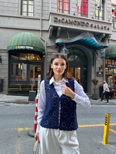 HatunAtila Çiçek Desenli Akrilik Süzene Yelek 5198 - Lacivert