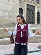 Deniz Kabuklu ve Pul Şerit Detaylı Süzene Yelek 5242 - Bordo