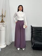 Pileli Yüksek Bel Geniş Paça Modal Kumaş Palazzo Pantolon 8039 - Mor