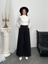 Pileli Yüksek Bel Geniş Paça Modal Kumaş Palazzo Pantolon 8039 - Siyah