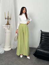 Pileli Yüksek Bel Geniş Paça Modal Kumaş Palazzo Pantolon 8039 - Yeşil