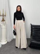 Pileli Yüksek Bel Geniş Paça Modal Kumaş Palazzo Pantolon 8039 - Bej