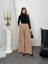 Pileli Yüksek Bel Geniş Paça Modal Kumaş Palazzo Pantolon 8039 - Vizon