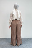 Kraşlı Beli Lastikli Modal Geniş Paça Palazzo Pantolon 8846 - Vizon