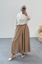 Beli Lastikli Geniş Paça Modal Etekli Pantolon 8809 - Vizon