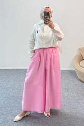 Beli Lastikli Geniş Paça Modal Etekli Pantolon 8809 - Pembe