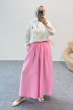 Beli Lastikli Geniş Paça Modal Etekli Pantolon 8809 - Pembe