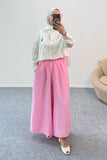 Beli Lastikli Geniş Paça Modal Etekli Pantolon 8809 - Pembe