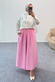 Beli Lastikli Geniş Paça Modal Etekli Pantolon 8809 - Pembe