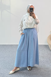 Beli Lastikli Geniş Paça Modal Etekli Pantolon 8809 - Bebek Mavi