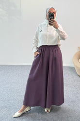 Beli Lastikli Geniş Paça Modal Etekli Pantolon 8809 - Mor