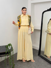 Oversize Gömlekli Geniş Paça Pantolonlu Rahat Kesim Basic Modal Kumaş İkili Takım 8974 - Sarı