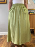 Beli Lastikli Geniş Paça Modal Etekli Pantolon 8809 - Fıstık Yeşili