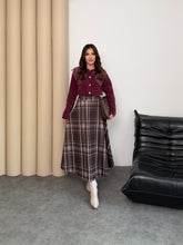 Scuba Kumaş Ekose Desen Etek 8961 - Siyah-Bej