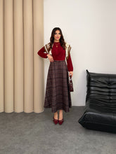 Scuba Kumaş Ekose Desen Etek 8961 - Kahve-Kiremit