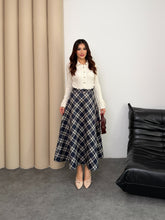 Scuba Kumaş Ekose Desen Etek 8961 - Lacivert-Ekru