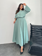 Overlok Detaylı Bluzlu ve Etekli İkili Takım 8045 - Su yeşili