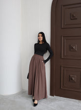 Hatun Atila Modal Kumaş Beli Lastikli Cepli Etek 8821 Kahverengi