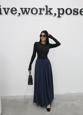 Hatun Atila Modal Kumaş Beli Lastikli Cepli Etek 8821 Lacivert