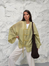 Kadın Hakim Yaka Brit Düğmeli Saçak Detaylı Geniş Kol Ceket Kimono 0133 - Yeşil