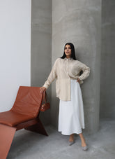 Hatun Atila Çizgili Uzun Kollu Müslin Gömlek 5194 Bej