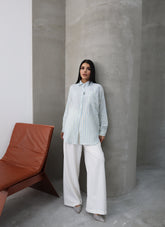 Hatun Atila Çizgili Uzun Kollu Müslin Gömlek 5194 Mavi