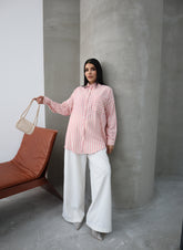 Hatun Atila Çizgili Uzun Kollu Müslin Gömlek 5194 Pembe