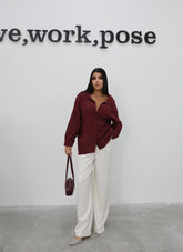 Hatun Atila Uzun Kollu Gömlek 5191 Bordo