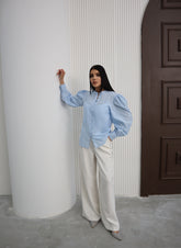 Hatun Atila Balon Kollu Gömlek 8008 Mavi