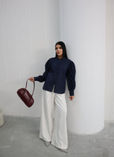 Hatun Atila Balon Kollu Gömlek 8008 Lacivert