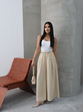 Hatun Atila Filamlı Keten Etekli Pantolon 8826 Bej