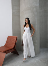 Hatun Atila Filamlı Keten Etekli Pantolon 8826 Beyaz