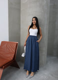 Hatun Atila Filamlı Keten Etekli Pantolon 8826 Lacivert
