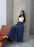 Hatun Atila Filamlı Keten Etekli Pantolon 8826 Lacivert