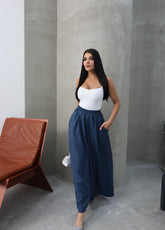 Hatun Atila Filamlı Keten Etekli Pantolon 8826 Lacivert