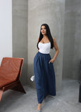 Hatun Atila Filamlı Keten Etekli Pantolon 8826 Lacivert