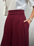 Arka Beli Lastikli Pileli Detaylı Oysho Geniş Paça Palazzo Pantolon 8903 - Bordo